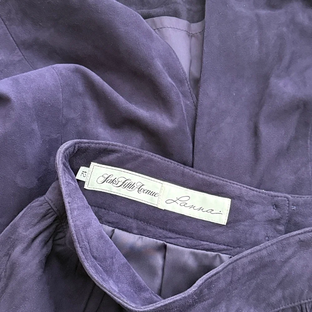Vintage Saks Fifth Avenue Suede Leather Deep Purple Midi Skirt - Picture 5 of 12